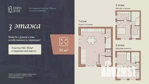 Таунхаус 91м², 3-этажный, участок 2 сот.  