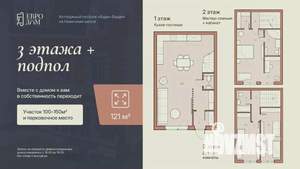 Таунхаус 121м², 3-этажный, участок 2 сот.  