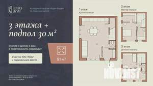 Таунхаус 91м², 3-этажный, участок 1 сот.  
