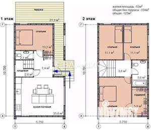Дом 125м², 2-этажный, участок 5 сот.  