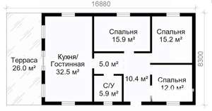 Дом 131м², 1-этажный, участок 8 сот.  