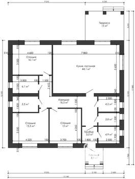 Дом 168м², 1-этажный, участок 12 сот.  