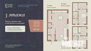 Таунхаус 121м², 3-этажный, участок 2 сот.  