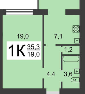 1-к квартира, на длительный срок, 35м2, 2/12 этаж