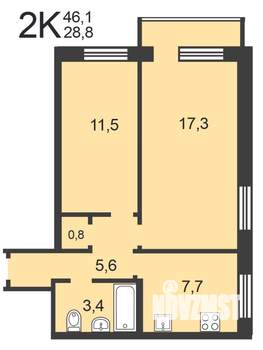 2-к квартира, на длительный срок, 46м2, 5/9 этаж