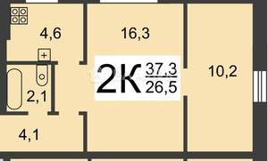2-к квартира, на длительный срок, 35м2, 1/3 этаж