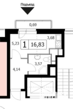 Студия квартира, на длительный срок, 17м2, 2/9 этаж