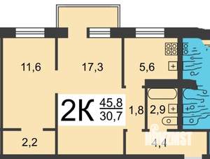 2-к квартира, на длительный срок, 46м2, 4/5 этаж
