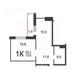 1-к квартира, на длительный срок, 55м2, 4/18 этаж