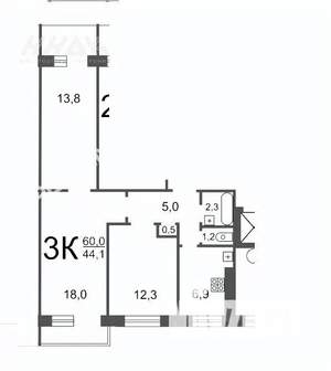 3-к квартира, на длительный срок, 59м2, 8/9 этаж