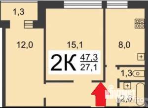 2-к квартира, на длительный срок, 46м2, 6/9 этаж