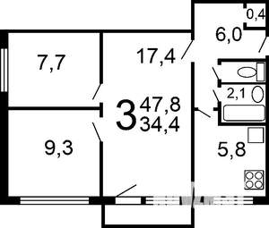 3-к квартира, на длительный срок, 49м2, 5/9 этаж