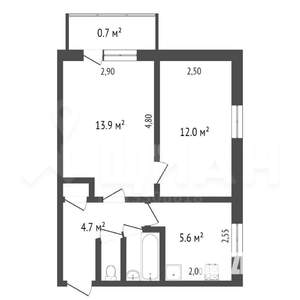 2-к квартира, на длительный срок, 42м2, 7/9 этаж