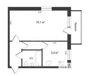 1-к квартира, на длительный срок, 32м2, 3/5 этаж