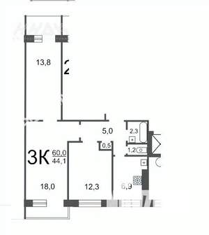 3-к квартира, на длительный срок, 59м2, 8/9 этаж