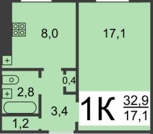 1-к квартира, на длительный срок, 33м2, 3/9 этаж