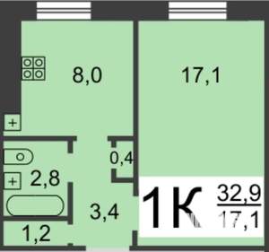 1-к квартира, на длительный срок, 33м2, 3/9 этаж
