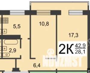 2-к квартира, на длительный срок, 43м2, 2/5 этаж
