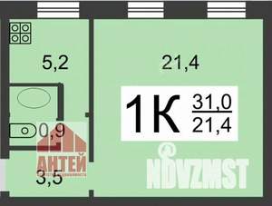 1-к квартира, на длительный срок, 31м2, 2/2 этаж