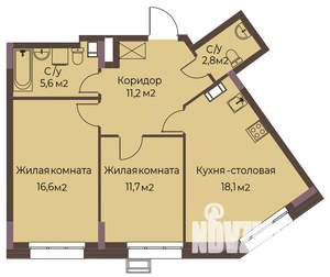 2-к квартира, вторичка, 66м2, 3/12 этаж