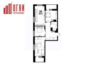 3-к квартира, вторичка, 69м2, 22/25 этаж