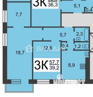 3-к квартира, вторичка, 55м2, 3/9 этаж