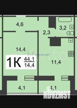 1-к квартира, вторичка, 44м2, 4/17 этаж