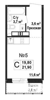 1-к квартира, вторичка, 20м2, 1/17 этаж