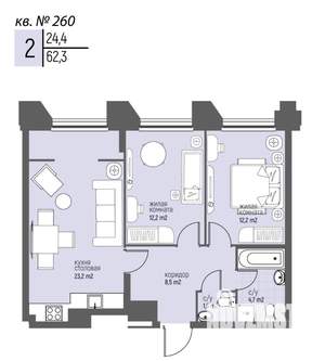 2-к квартира, вторичка, 62м2, 3/20 этаж