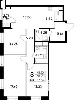 3-к квартира, вторичка, 80м2, 22/32 этаж