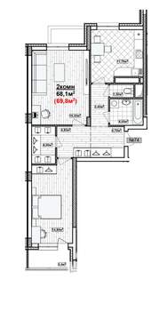 2-к квартира, вторичка, 70м2, 1/19 этаж