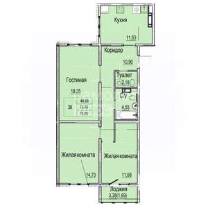 3-к квартира, вторичка, 75м2, 9/9 этаж