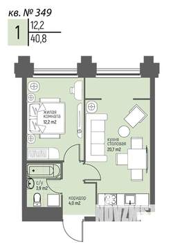 1-к квартира, вторичка, 41м2, 12/20 этаж