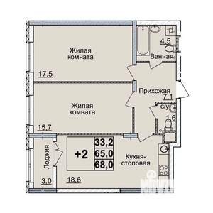 2-к квартира, вторичка, 68м2, 17/20 этаж