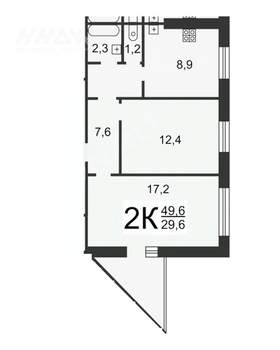 2-к квартира, вторичка, 50м2, 2/10 этаж