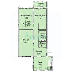 3-к квартира, сданный дом, 77м2, 8/9 этаж