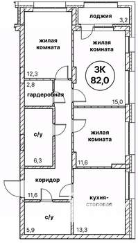 3-к квартира, вторичка, 82м2, 2/13 этаж