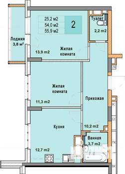 2-к квартира, вторичка, 56м2, 10/25 этаж
