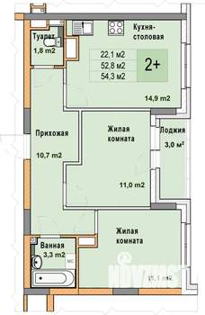 2-к квартира, вторичка, 54м2, 13/25 этаж