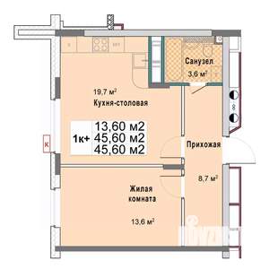 1-к квартира, вторичка, 46м2, 7/12 этаж