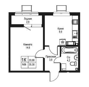 1-к квартира, строящийся дом, 33м2, 1/10 этаж
