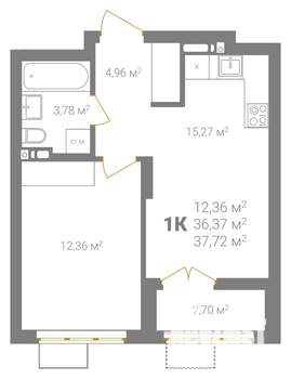 1-к квартира, вторичка, 38м2, 10/18 этаж