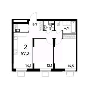 2-к квартира, вторичка, 57м2, 15/15 этаж