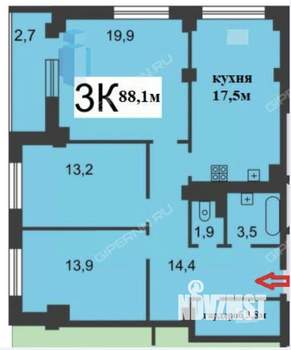 3-к квартира, вторичка, 94м2, 2/10 этаж