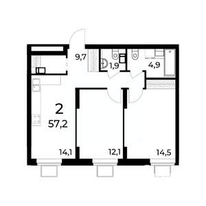 2-к квартира, вторичка, 57м2, 11/15 этаж