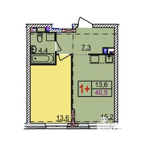 1-к квартира, строящийся дом, 41м2, 2/18 этаж