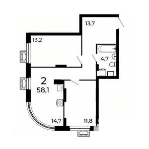 2-к квартира, вторичка, 58м2, 8/19 этаж
