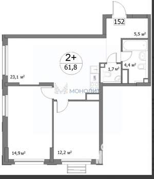 2-к квартира, вторичка, 62м2, 19/22 этаж