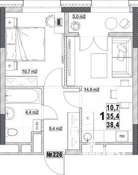 1-к квартира, вторичка, 38м2, 11/24 этаж