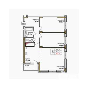 3-к квартира, строящийся дом, 84м2, 15/17 этаж